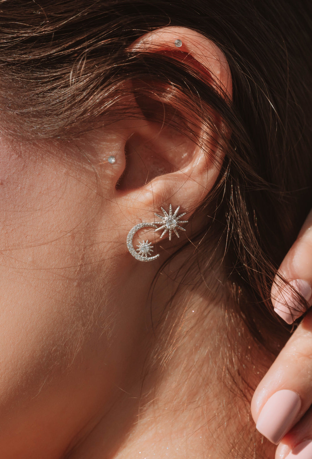 Silver and diamond stud earrings